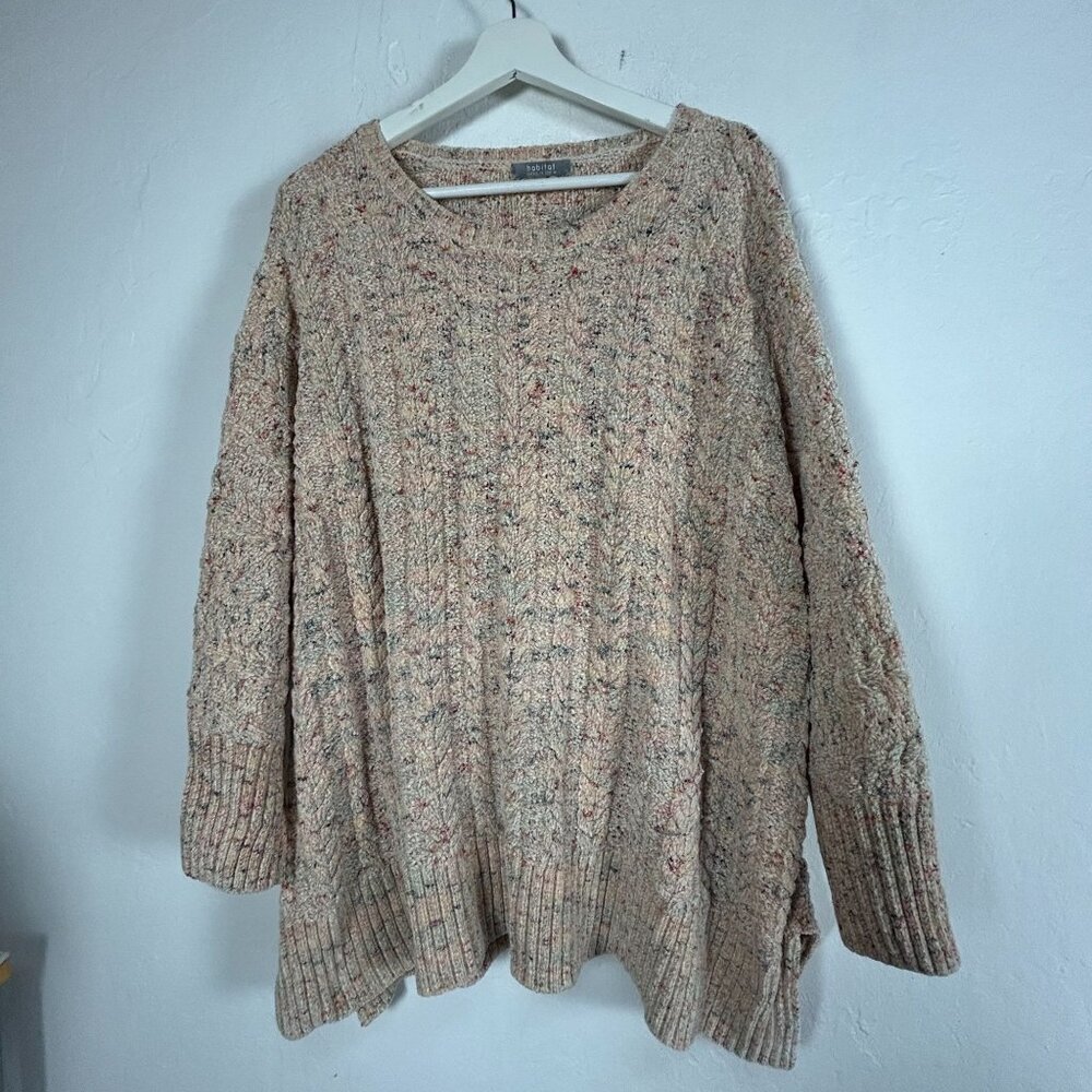 Habitat Womens XL Speckled Cable Knit Pullover Sweater Oversized Multicolor